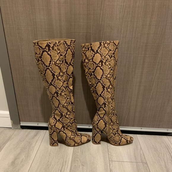 Shoes - Snake skin knee high heel boots
